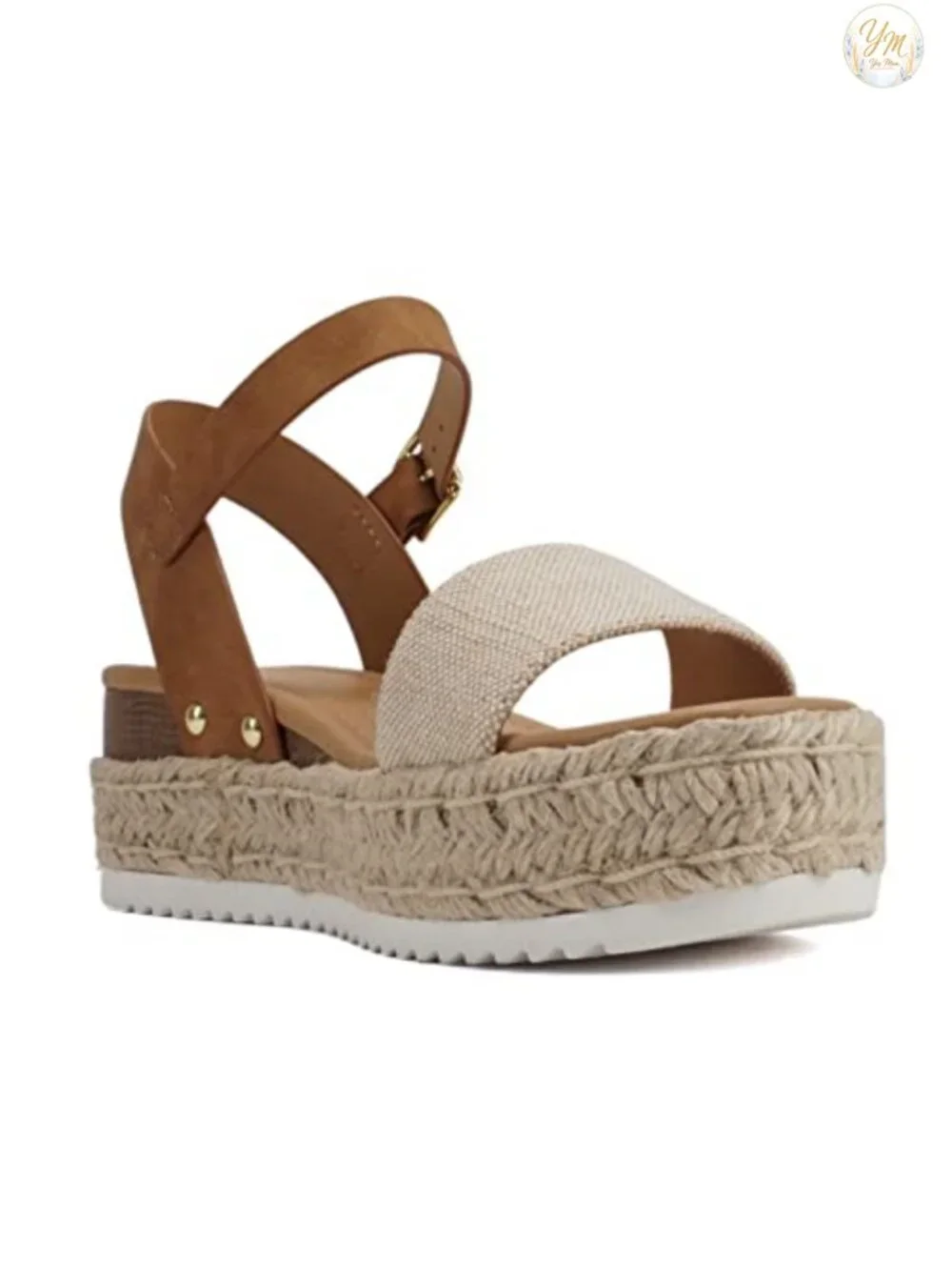 Women Open Toe Ankle Strap Platform Espadrille Wedge Sandal Beige Canvas